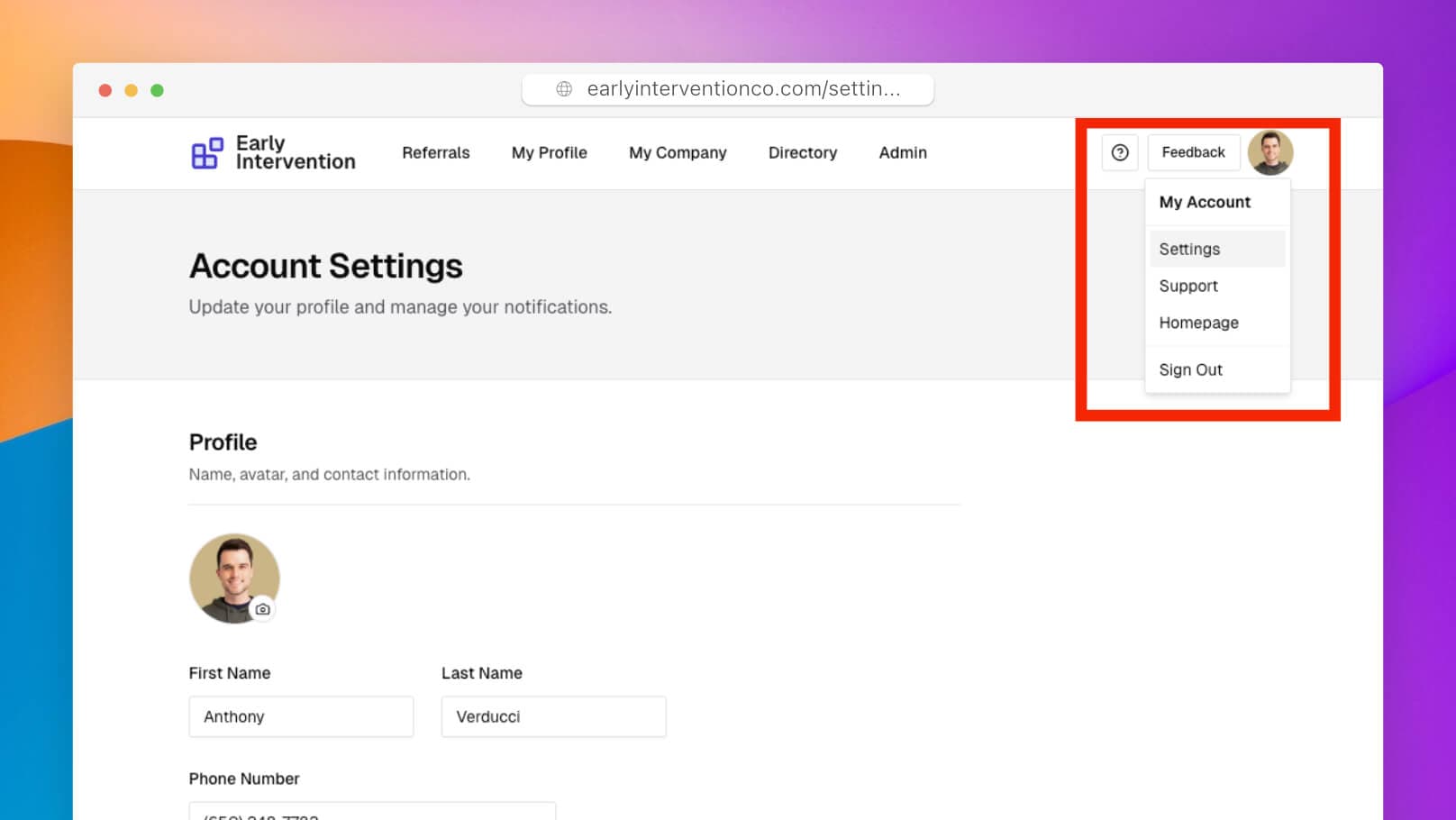 Settings page showing notification preferences